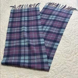 LOCHMERE Mauve and Light/navy Blue Plaid 100% Cashmere Scarf 11”x 60”